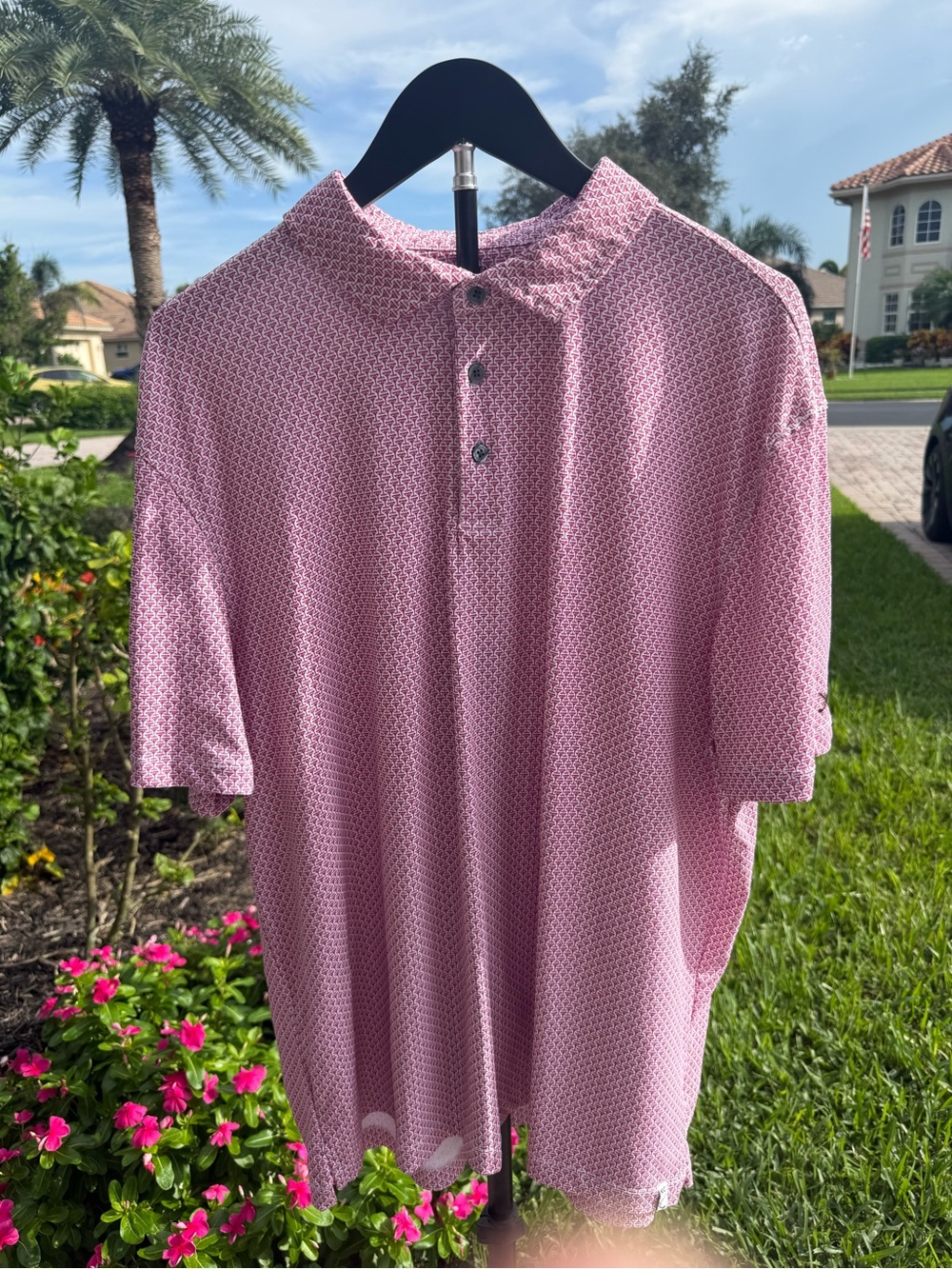 Kenneth Cole Pink Short-Sleeve Polo with Micro Martini Pattern